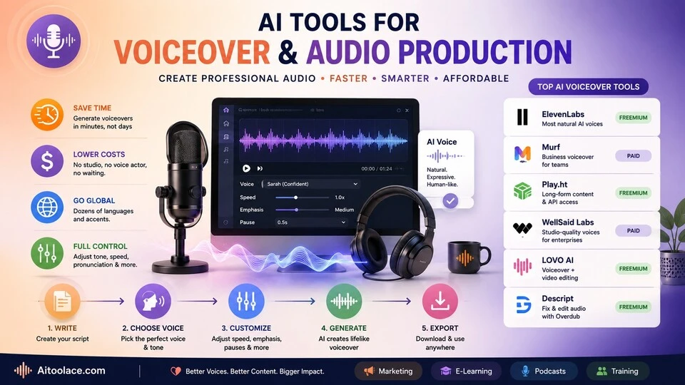 AI tools for voiceover and audio production to create professional narration and sound in 2026